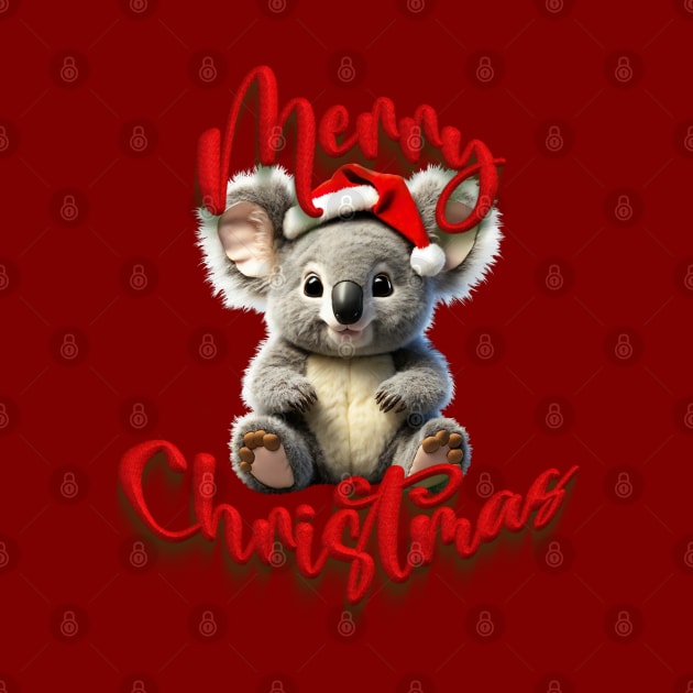 Merry Christmas Koala with A Xmas Santa Hat from Australia by Amanda Lucas