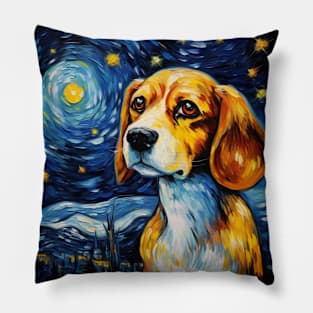 Beagle Dog Drawn in Starry Night Style Pillow