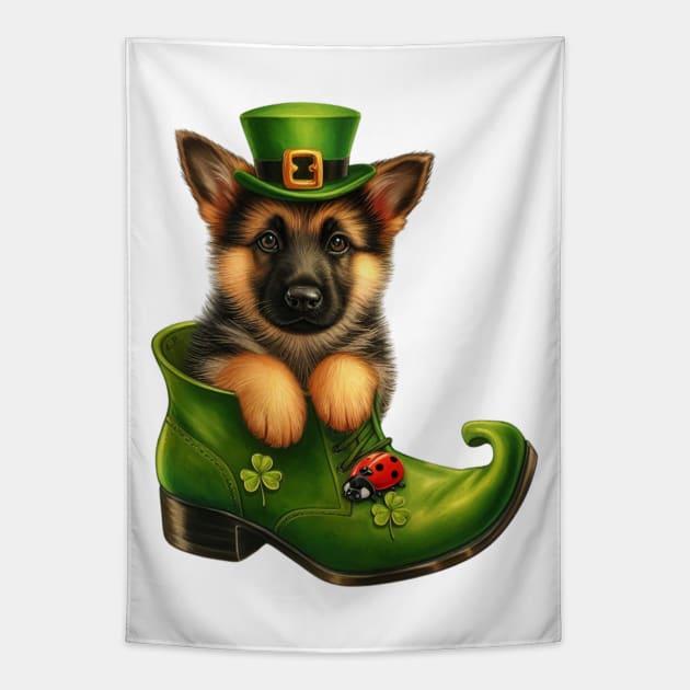 German Shepherd Dog Shoes For Patricks Day Tapestry by Chromatic Fusion Studio