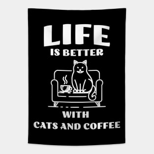 Life is better with Cats and Coffee Tapestry