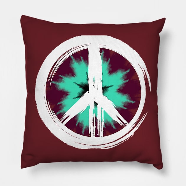 Maroon/Teal Tie-Dye Peace Sign Pillow by AwkwardTurtle