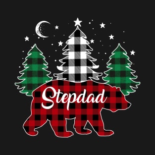 Stepdad Bear Buffalo Red Plaid Matching Family Christmas T-Shirt