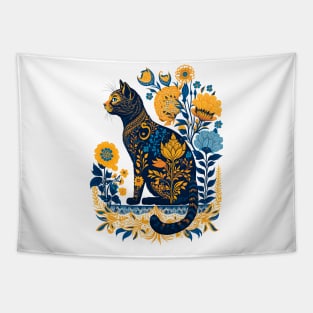 Ukraine Cat Cute Floral Vintage Ukrainian Flag & Vyshyvanka Tapestry