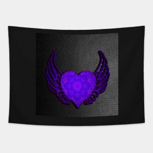 Heart on Faux Black Leather Look, Graphic Mandala Design Angel Valentines Day Gifts Tapestry