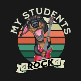 Fun Dachshund with guitar playing my students rock! T-Shirt