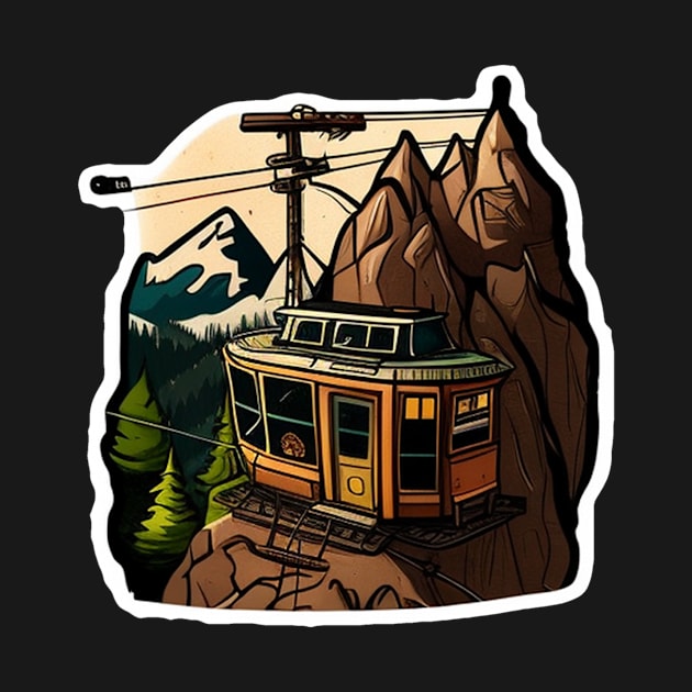 Cable Car in the Mountains Sticker by Walford-Designs