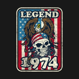 1974 Birthday Legend Bald Eagle Skull USA Flag T-Shirt