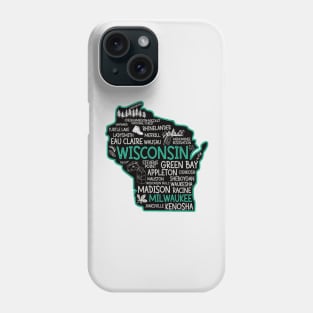 Milwaukee Wisconsin cute map, Osseo, Green Bay, Kenosha, Racine, Appleton, Waukesha, Eau Claire, Oshkosh, Janesville Phone Case