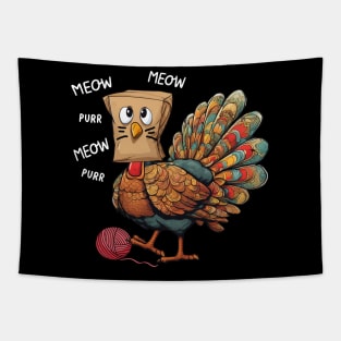 Funny Thanksgiving Turkey Meow I'm a Cat Tapestry