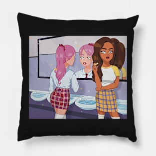 illustration high school girls wearing makeup plaid skirt aesthetic Pillow