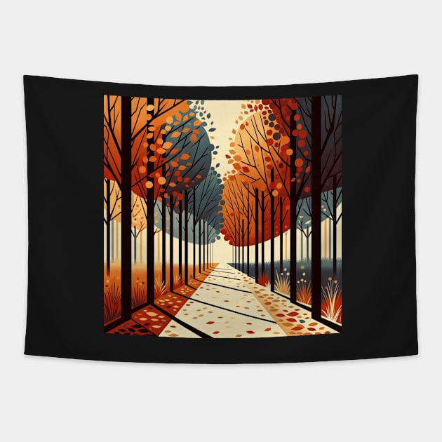 Pathway to Autumn: A Seasonal Journey Tapestry by heartyARTworks