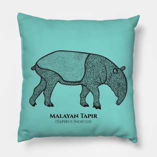 Malayan Tapir with Common and Scientific Names - detailed animal drawing Pillow