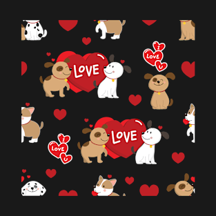 Couple dogs with love pattern T-Shirt