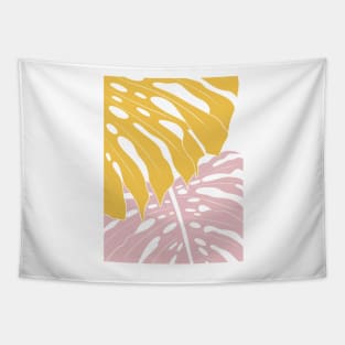 Abstract Yellow And Pink Monstera Leaves Tapestry