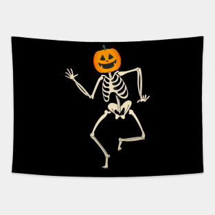 Dancing Funny Skeleton Jack O Lantern Tapestry