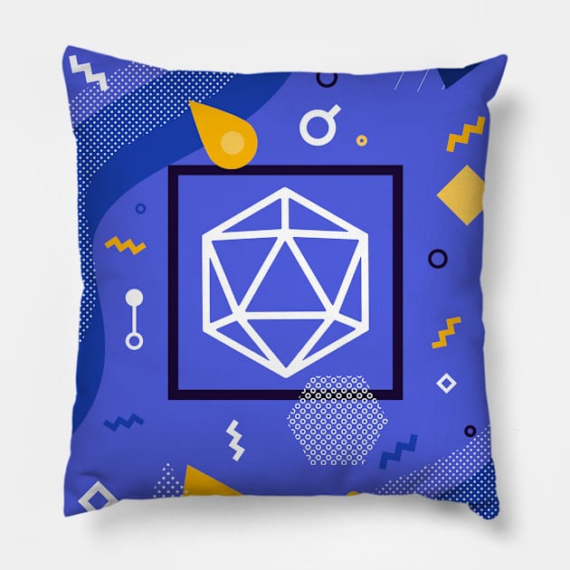 Polyhedral Dice Set Memphis Design Royal Blue Tabletop RPG Pillow by dungeonarmory