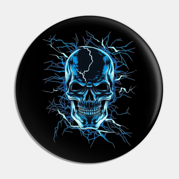 Abstract Blue Lightning Skull Design Pin by TheDesignStore