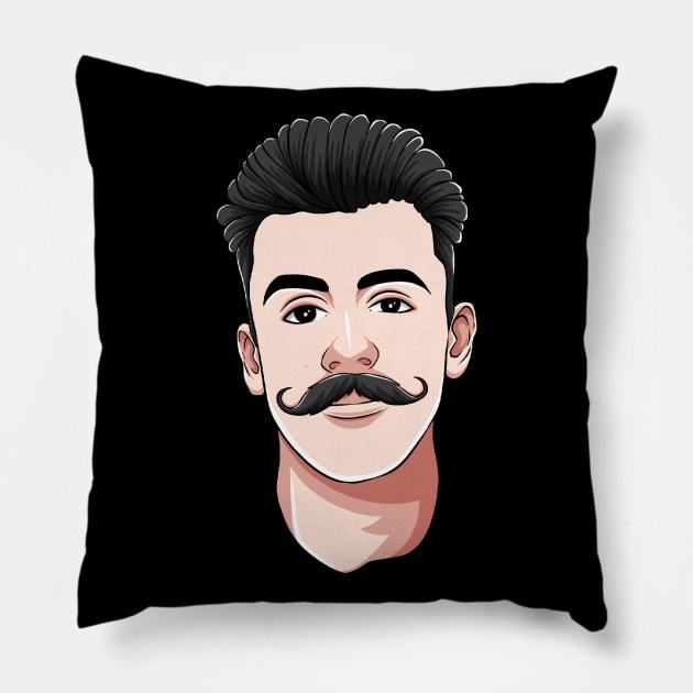 Handlebar Mustache Man Hipster Facial Hair Pillow by fromherotozero