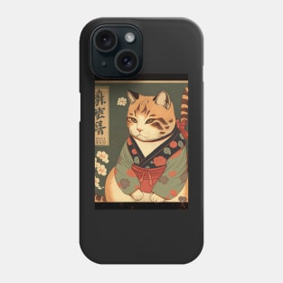 Brown cat with green robe - Japanese style Phone Case