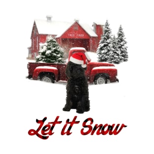 Black Labradoodle Let It Snow Tree Farm Red Truck Christmas T-Shirt