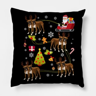 Boxer Dog Christmas Tree Santa Hat Lights Pillow