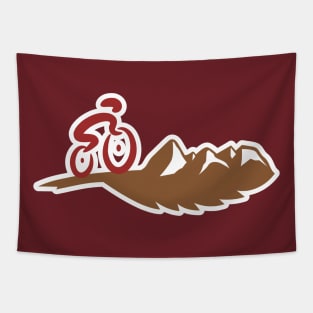 Mountain biker sticker vector logo design. Mountain bike sticker logo template gear and cyclist. Tapestry