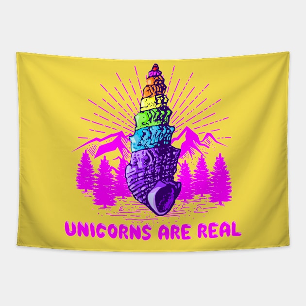 Unicorns are real, camping ed. Tapestry by Spacecoincoin