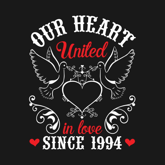 Our Heart United In Love Since 1994 Happy Wedding Married Anniversary 26 Years Husband Wife by joandraelliot