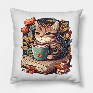 Love Pet My Cat - I Just Want To Drink Coffee And Reading Book Pillow