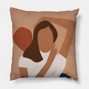 Boho Woman Illustration, Earthy Tone Pillow