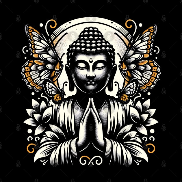 Buddha and butterflies by Neon Galaxia