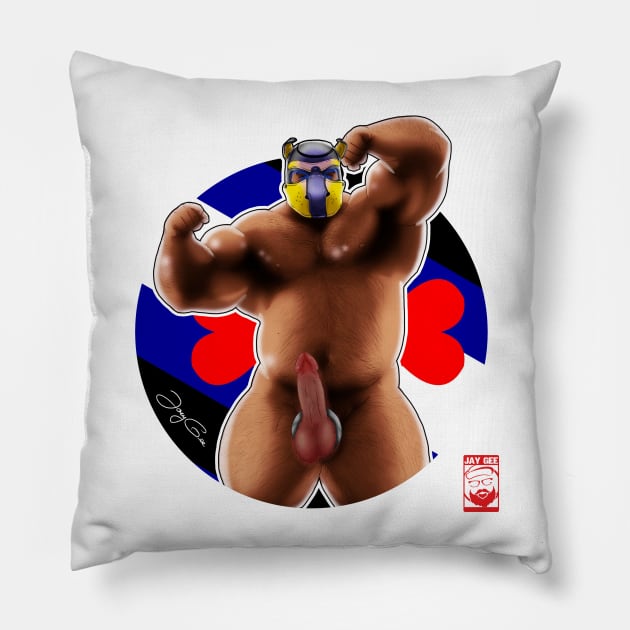 the Naked Truth Muscle Pup Pillow by JayGeeArt