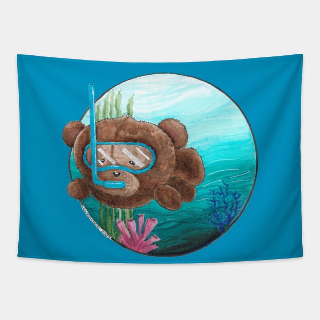 Scuba Bear Tapestry by ReneeDixonArt