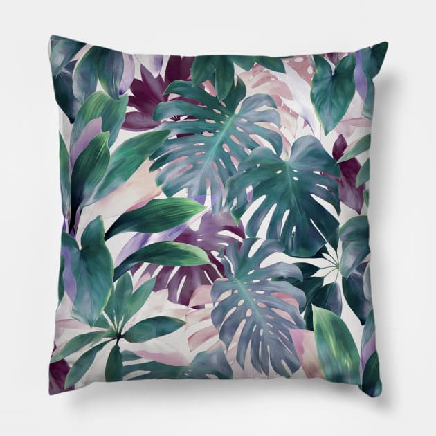 Tropical Emerald Jungle in light cool tones Pillow by micklyn