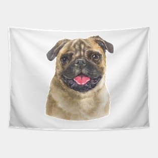 Cute Fawn Pug Watercolor Art Tapestry