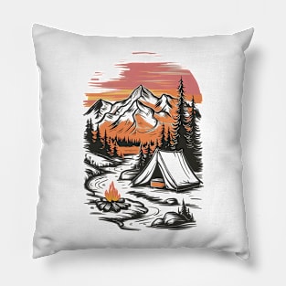 Camping at Sunset Pillow