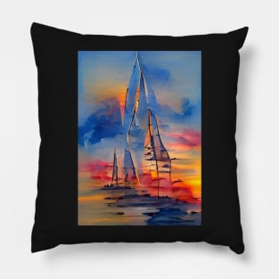 STUNNING WATERCOLOR SAILBOAT AT SUNSET Pillow