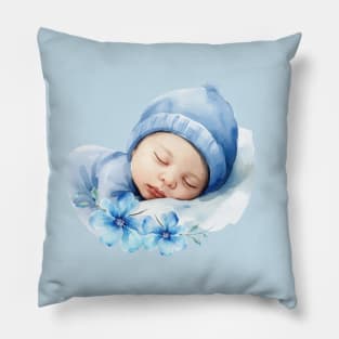 Newborn Baby Boy With  Flowers. Pillow