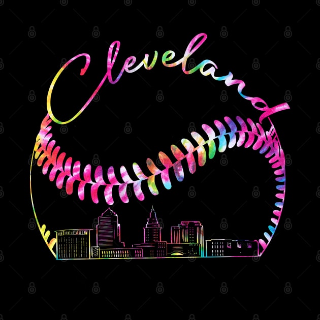 Tie dye, cleveland, skyline, baseball city, baseball lover by Sandra Holloman