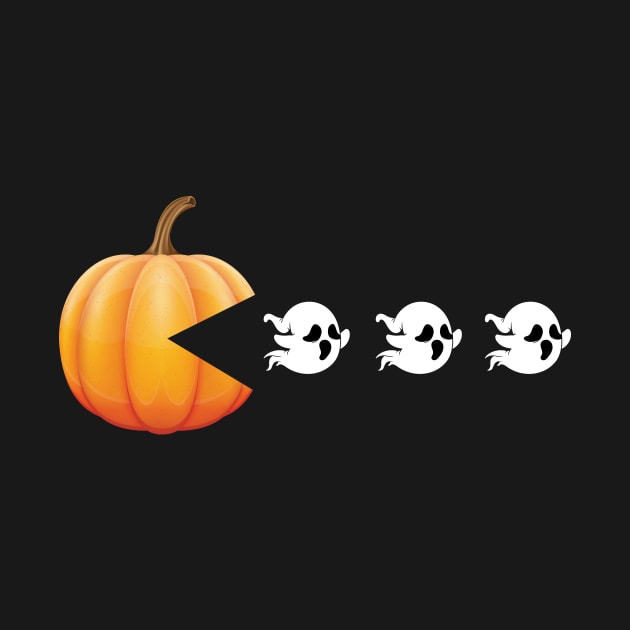 Funny Pumpkin Chasing Ghosts - Retro Video Game by zeeshirtsandprints