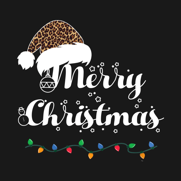 Merry Christmas Lights Leopard Print Santa Hat Xmas Holiday by Sincu