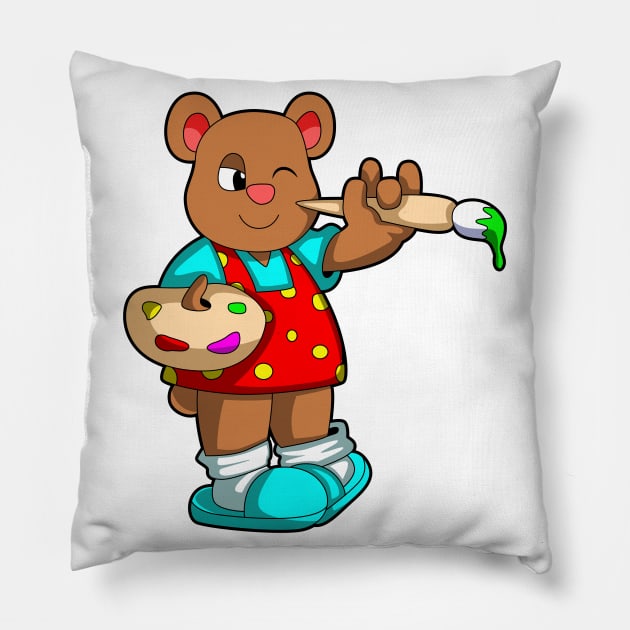 Bear as Painter with Brush & Paint Pillow by Markus Schnabel