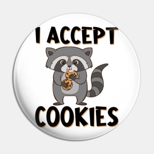 Raccoon with biscuits and saying. I accept cookies. Pin