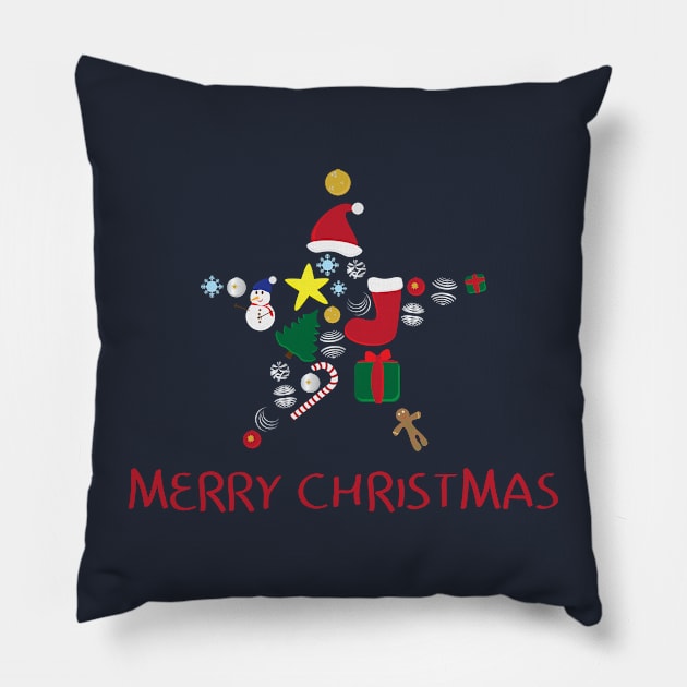 Star shape with Christmas elements and Merry Christmas greeting Pillow by sigdesign