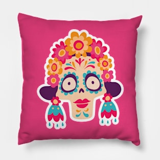 Cute Day of the Dead Sugar Skull Woman Pillow