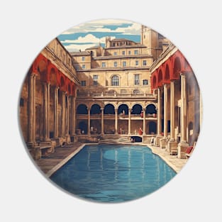 Roman Baths United Kingdom Vintage Travel Tourism Poster Art Pin