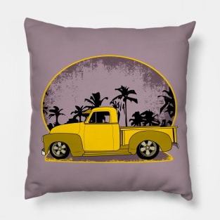 1950s Chevrolet pickup side view with palm tree backdrop Pillow