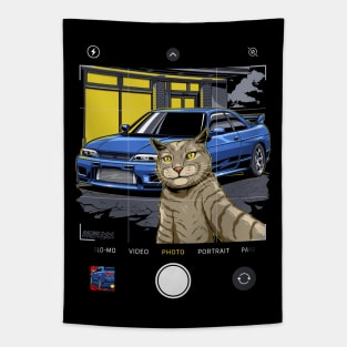 Selfie Cat and his owner's Nissan R33 Skyline Tapestry