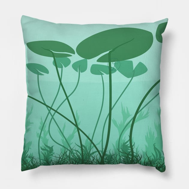 Below the lily pads illustration Pillow by JuditangeloZK