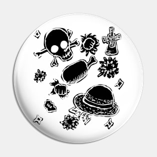 White Background Black Luffy Themed Pattern Pin